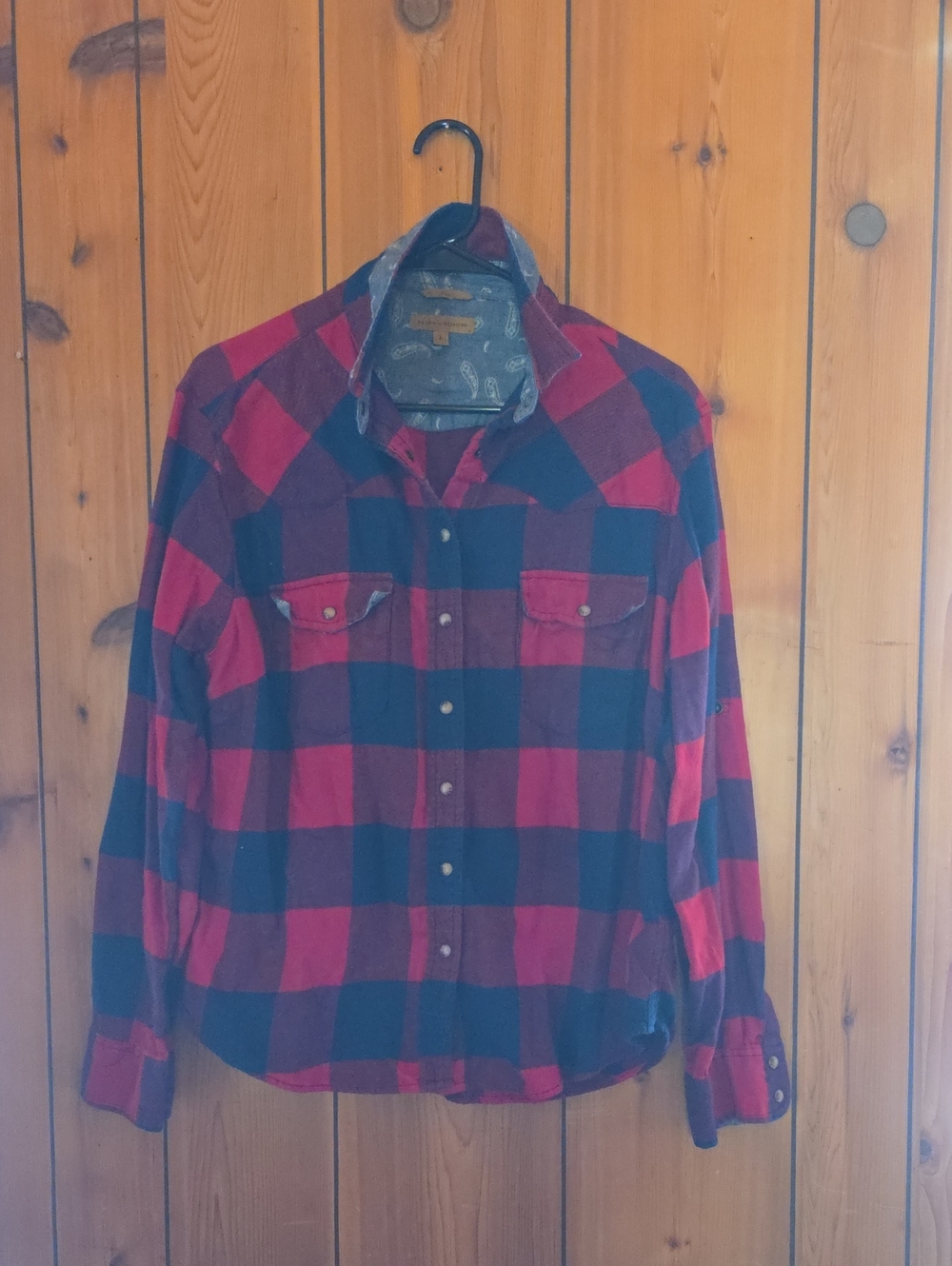 JACHS Girlfriend Red and Blue Plaid Button-Down Shirt